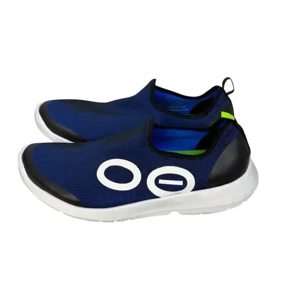 Oofos Men's OOmg Sport Low Shoes Blue Knit Comfort Recovery Slip On Sneakers - Picture 2 of 7